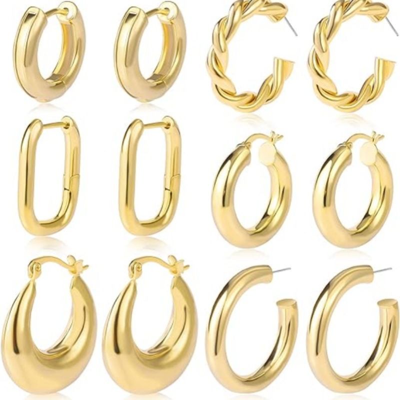 Hot Selling 6 Pairs Set Fashionable Antiallergic Titanium Earrings With 14K Gold Plating High-End Earrings | Round And Thick Earring Set_voghion.com