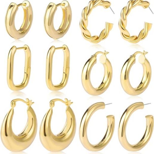 Hot Selling 6 Pairs Set Fashionable Antiallergic Titanium Earrings With 14K Gold Plating High-End Earrings | Round And Thick Earring Set_voghion.com