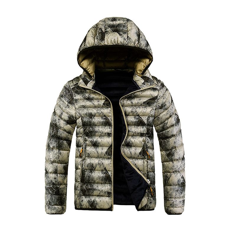 Herrenbekleidung: Leichter Puffermantel mit Rautensteppung und Kapuze für den Winter, lässiger, sportlicher Stil mit Reißverschlusstaschen (Grau, Armeegrün, Schwarz)​_voghion.com