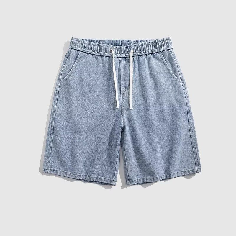 Pantaloncini di jeans azzurri High Street da uomo Pantaloncini casual con coulisse elastica da uomo Pantaloni dritti da uomo sottili_voghion.com