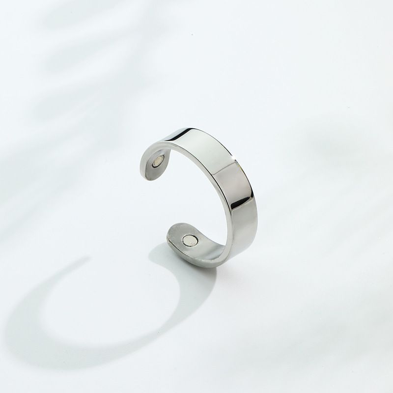 Men And Women's Jewelry Magnetic Stainless Steel Ring With Double Magnets, Adjustable Open Ring For Health & Style, Geometric Design, Polished Finish_voghion.com