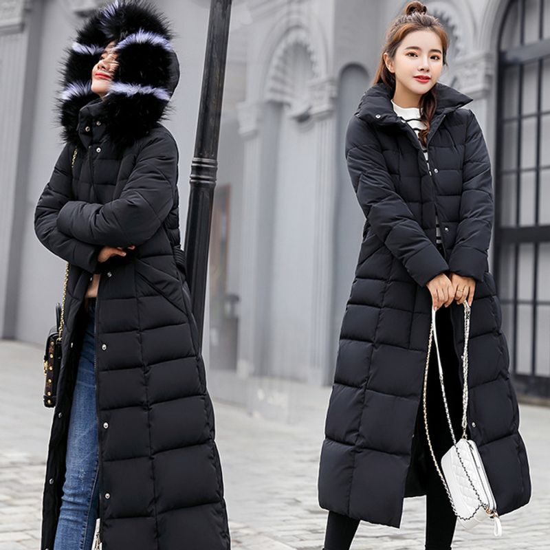 2022 New Winter Jacket Women's Warm Fashion Bow Belt Fox Fur Collar Coat Long Dress Women's Thick Coat_voghion.com