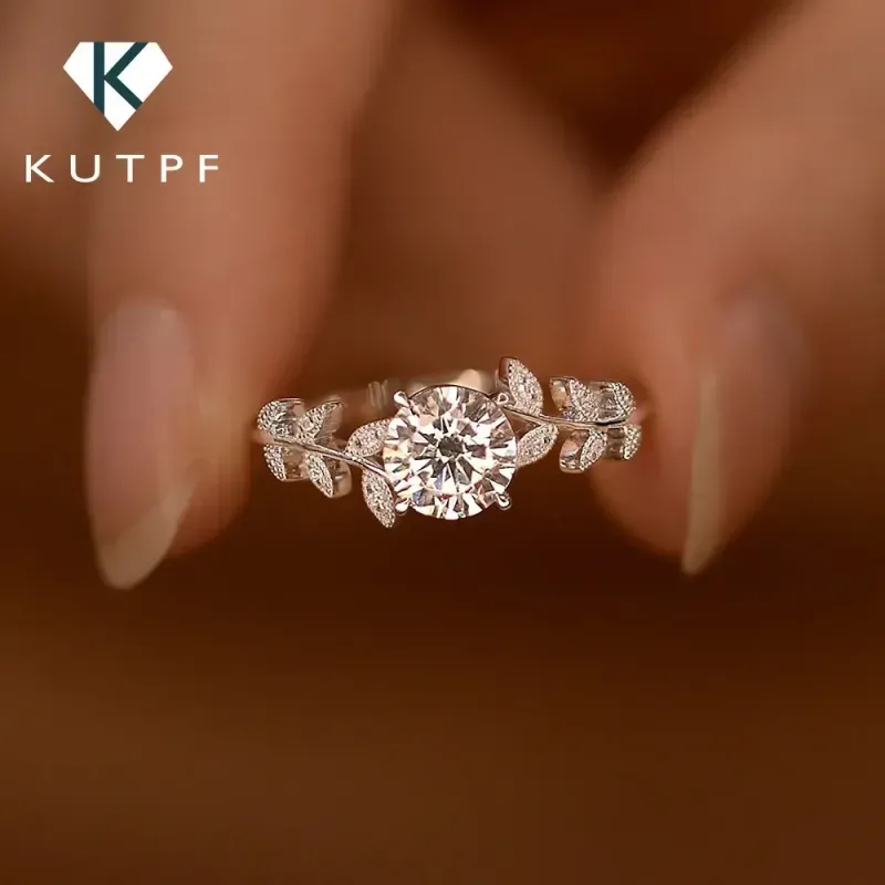 Anelli di fidanzamento con diamanti Moissanite a foglia da 1 carati alla moda con GRA per donna, anello di promessa con fede nuziale in oro bianco placcato in argento sterling_voghion.com