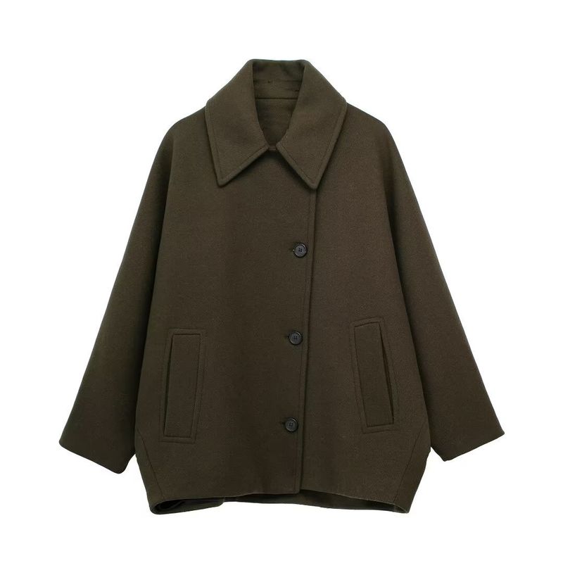 Damenbekleidung 2024 Herbst und Winter Schurwollmischung Kurzer lockerer Mantel_voghion.com