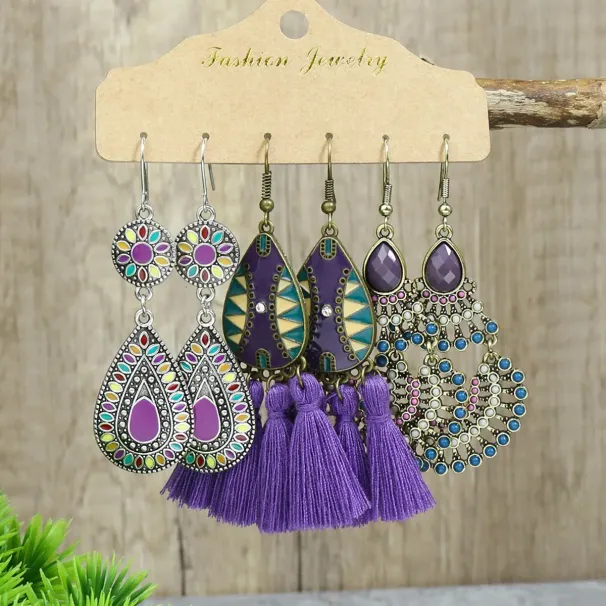 6 Retro Tassel Combination Womens Earrings Set With Bohemian Irregular Vacation And 241113_voghion.com