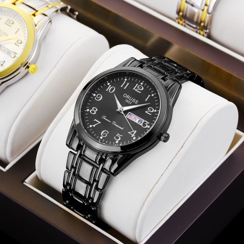 Montre à quartz numérique pour homme d'âge moyen, grand cadran, bracelet en acier durable, calendrier_voghion.com
