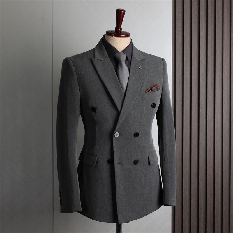 Ropa de hombre Ropa formal de doble fila para hombre Moda casual de negocios slim-fit talla grande banquete boda traje pequeño hombre_voghion.com
