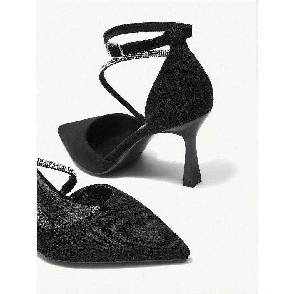 Sandali con tacco alto da donna, tacchi alti di grandi dimensioni, nuovi sandali Baotou da donna, scarpe singole con tacco sottile e punta a punta, catena di strass_voghion.com