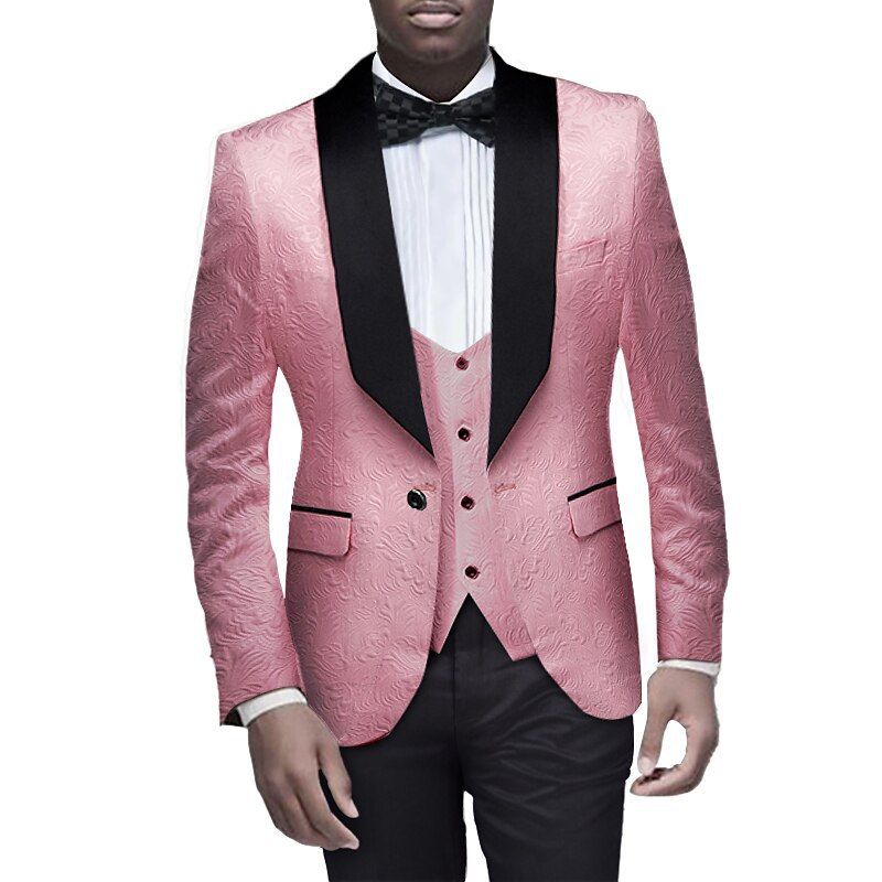 Men's suit green fruit collar solid color large size suit three-piece slim groom wedding suit_voghion.com
