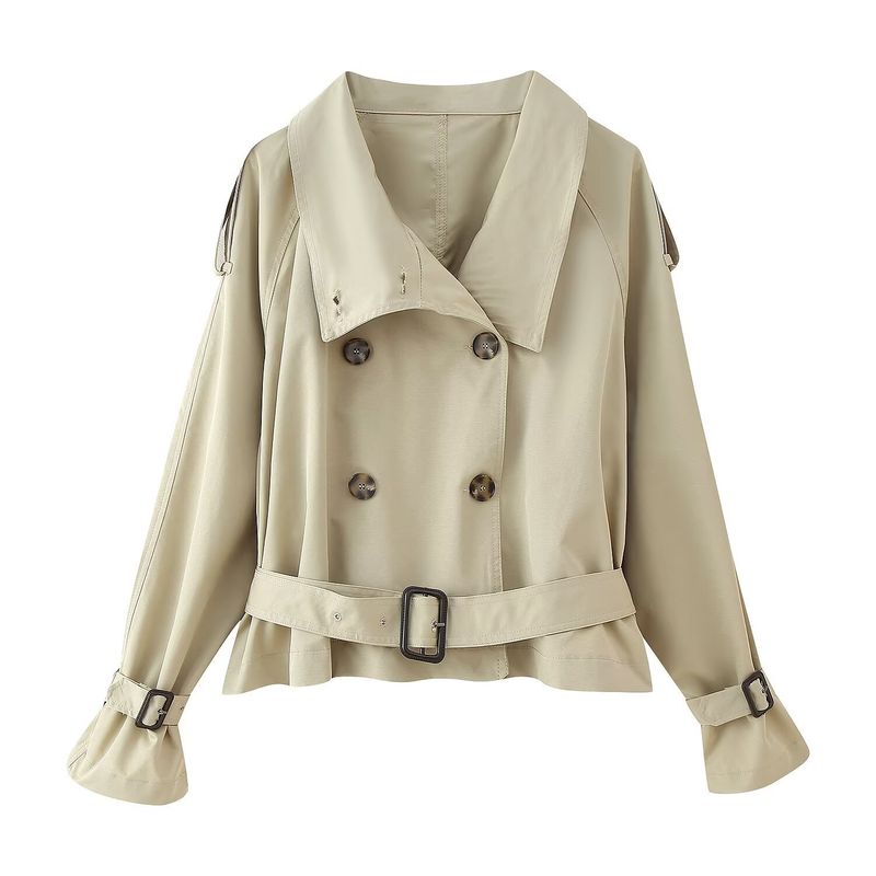 Damenbekleidung Damenmode Zweireihige Twill-Taille Kurze Jacke_voghion.com