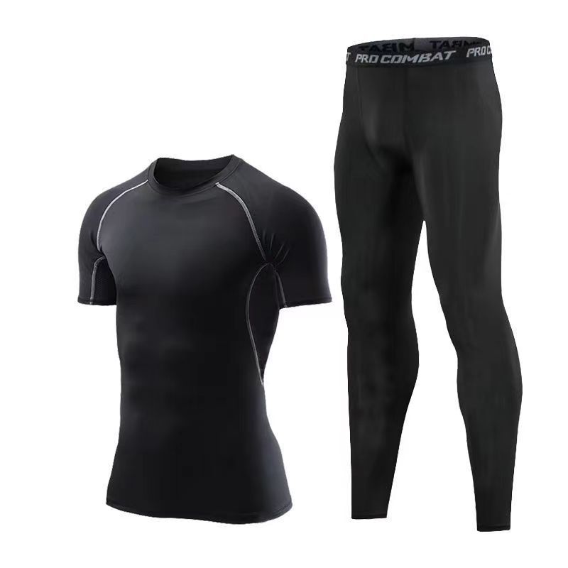 Completo da allenamento ad alta elasticità da uomo: abbigliamento da palestra traspirante e traspirante per basket, corsa e fitness_voghion.com