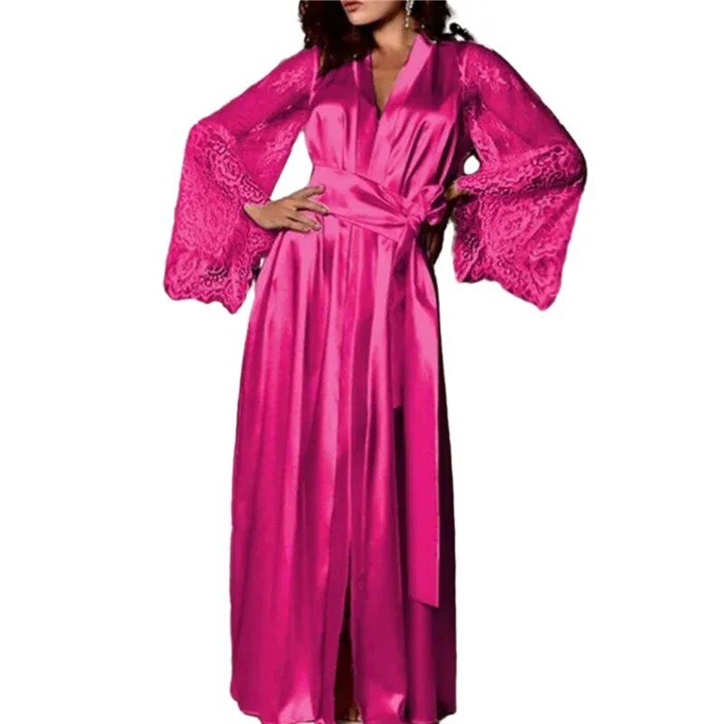 Robe de maison en patchwork de dentelle pour femmes, chemise de nuit femme, robe de grande taille peignoir vêtements de nuit, lingerie sexy pour dames_voghion.com