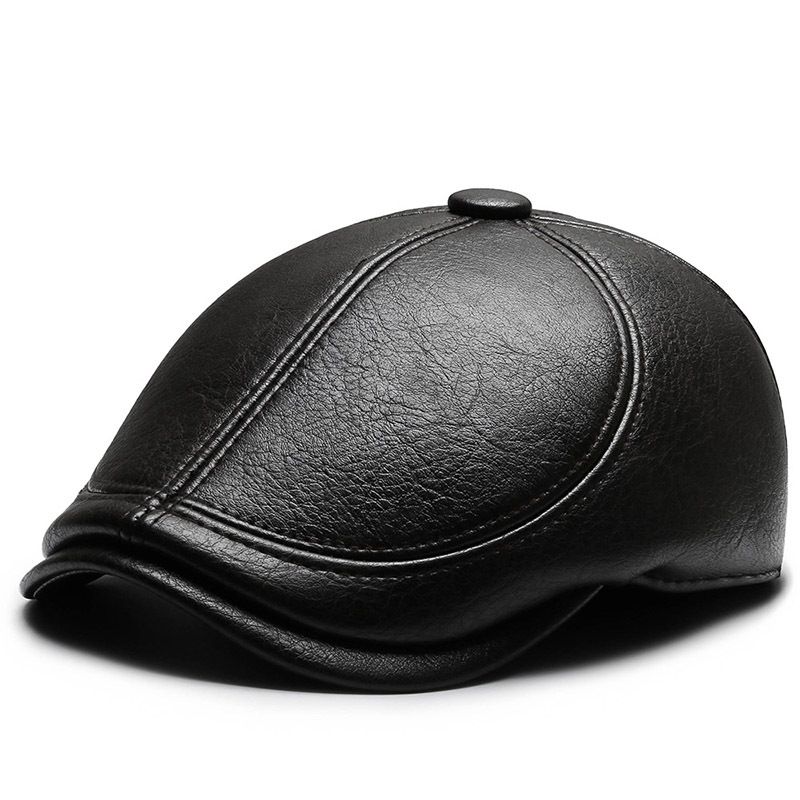 Hat autumn and winter painter's beret retro men's  forward hat  simple plus velvet earmuffs painter's hat_voghion.com