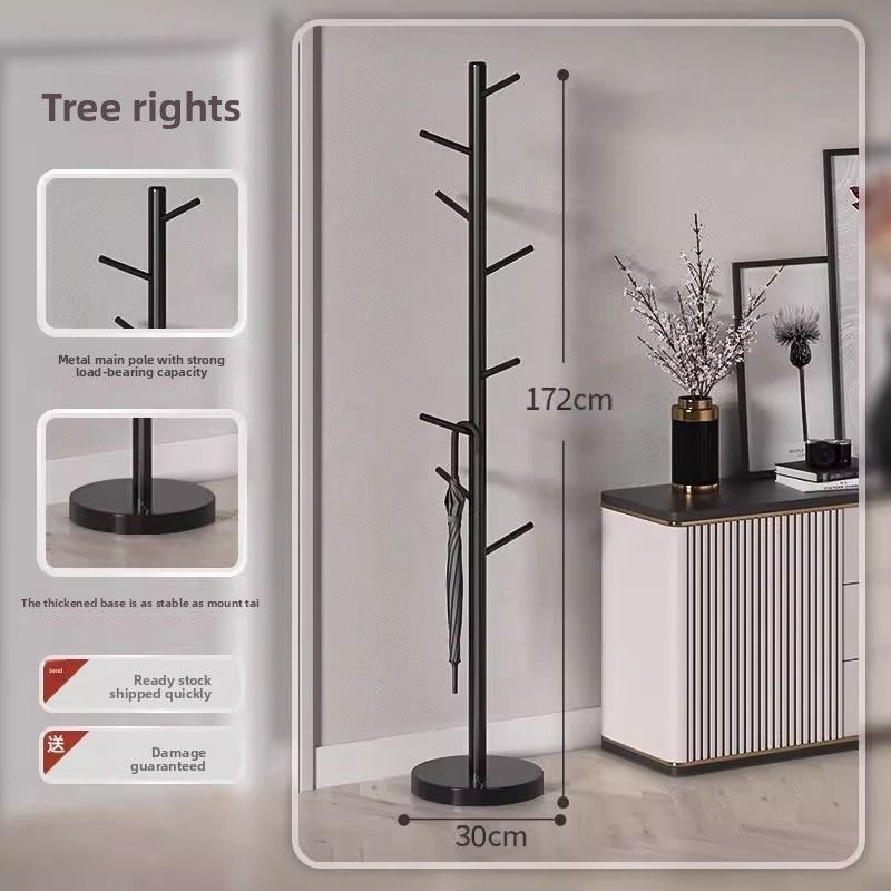 Carbon Bedroom Floor Standing Clothes Iron Art Bag Entryway Stainless Steel Coat Rack_voghion.com