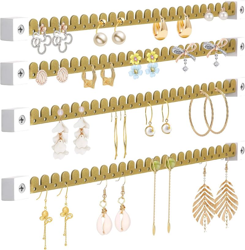 Organiseur mural pour boucles d'oreilles, présentoir à bijoux suspendu pour boucles d'oreilles, créoles, pendantes, colliers, bracelets, bagues (4, doré)_voghion.com