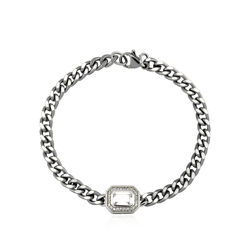 Unisex-Schmuck, modisch, rechteckig, farbiges Zirkonium-Armband, weißer Smaragd, für Männer und Frauen, gleicher Stil, Paarschmuck_voghion.com