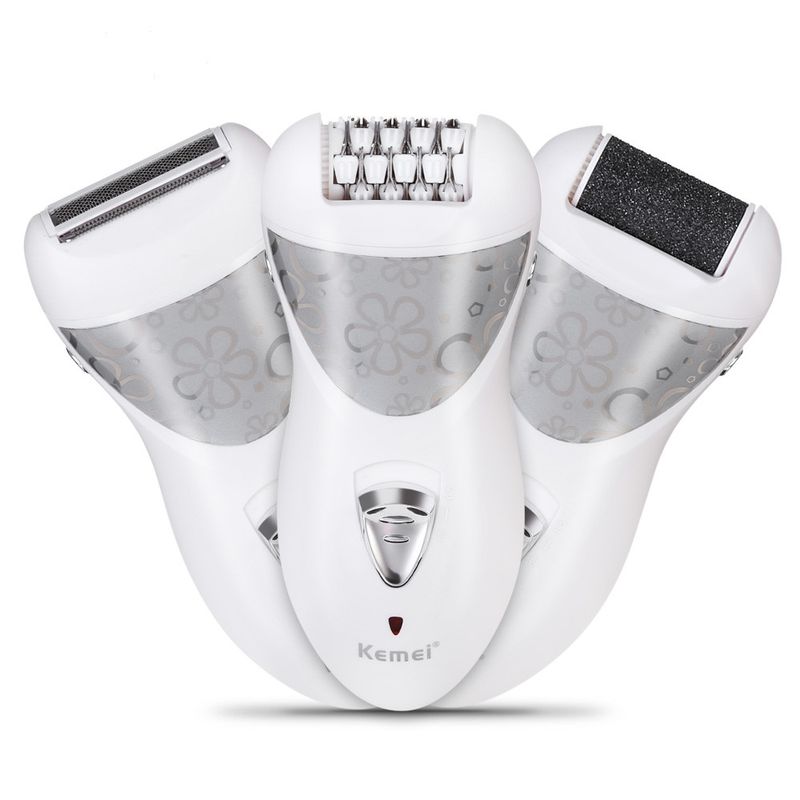 Kemei-505 3 em 1 Depilador Elétrico Recarregável Defeatherer Depilatório Cuticle Pusher Shaver Cuidados Profissionais para Senhoras_voghion.com