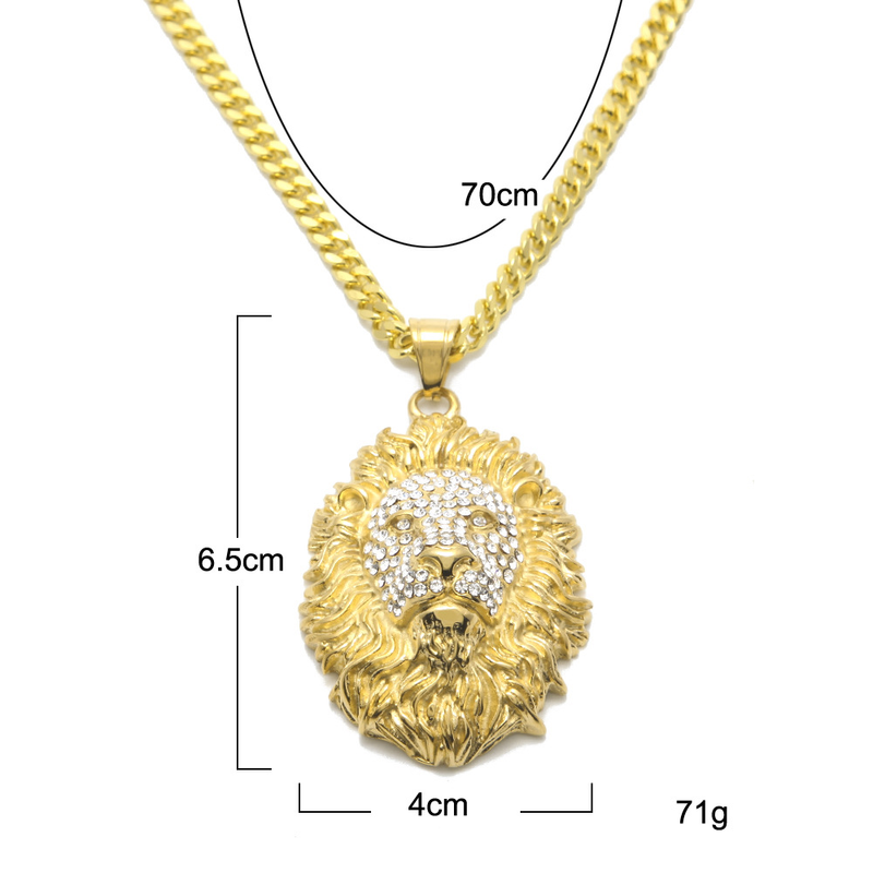 Collana con ciondolo a forma di testa di leone Hip Hop per uomo con catena cubana in acciaio inossidabile con diamanti personalizzati_voghion.com