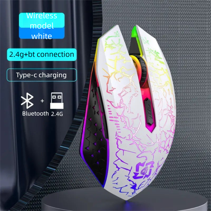 Mechanical Wrangler Wireless Mouse Bluetooth 2.4G Luminous Crack Silent Office Universal Desktop Laptop_voghion.com