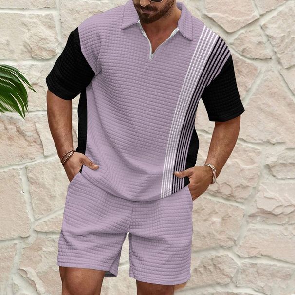 Abbigliamento da uomo, camicia con risvolto e zip a un quarto, top e pantaloncini, completo_voghion.com