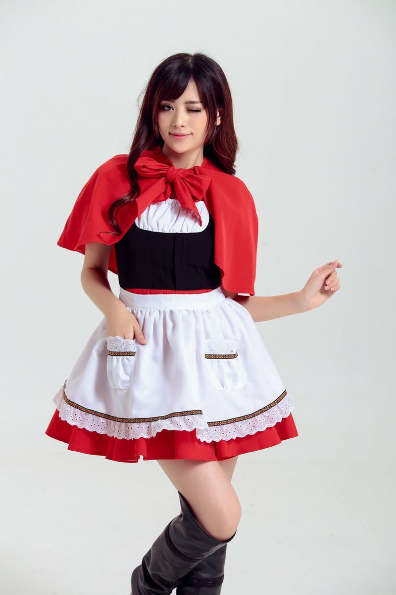 Halloween Rotkäppchen Rollenspiel Anime Party Cosplay Spiel Uniform Dienstmädchen Kostüm_voghion.com