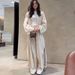 Women's Clothing Summer New Lazy Style Long Split Coat Wide Leg Trousers Casual Suit_voghion.com