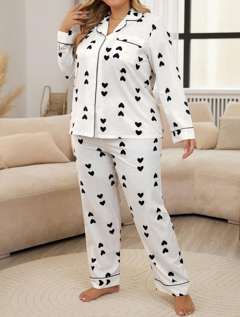 Grouss Pyjamas, nei Waffelstil Cardigan, laang Hülsen Hosen, häerzfërmeg séiss Heem Kostüm Set, kann dobausse gedroe ginn_voghion.com