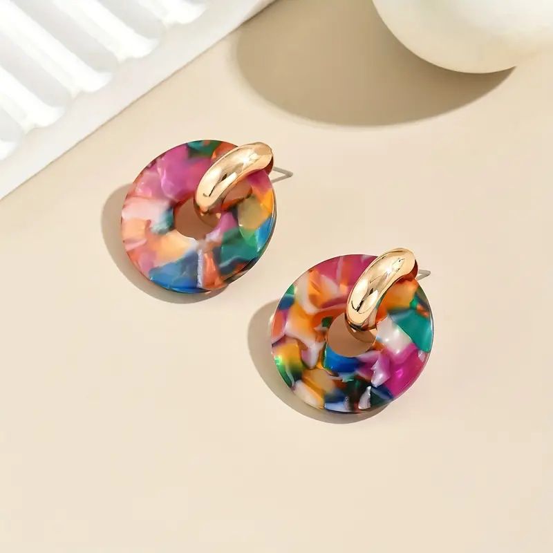 Acryl kleurrijke ronde acetaatvezel ontwerp creatieve zin oorbellen elegante levendige zoete stijl oor sieraden_voghion.com