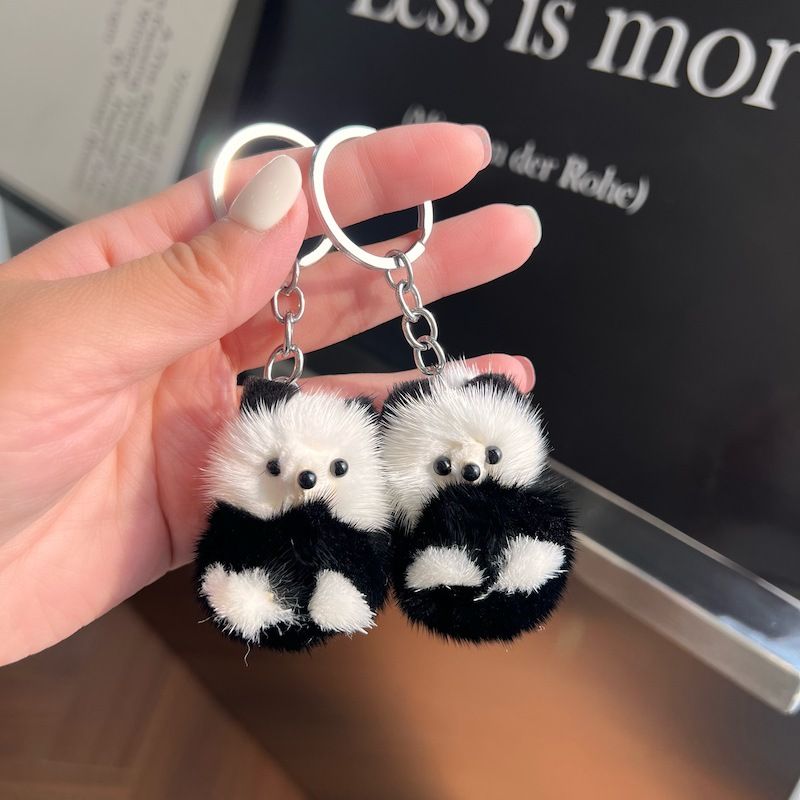 Niedlicher echter Nerzpelz, kleiner Panda, Auto-Schlüsselanhänger, Anhänger, Plüschpuppe, Rucksack, Dekoration, kleines Geschenk_voghion.com