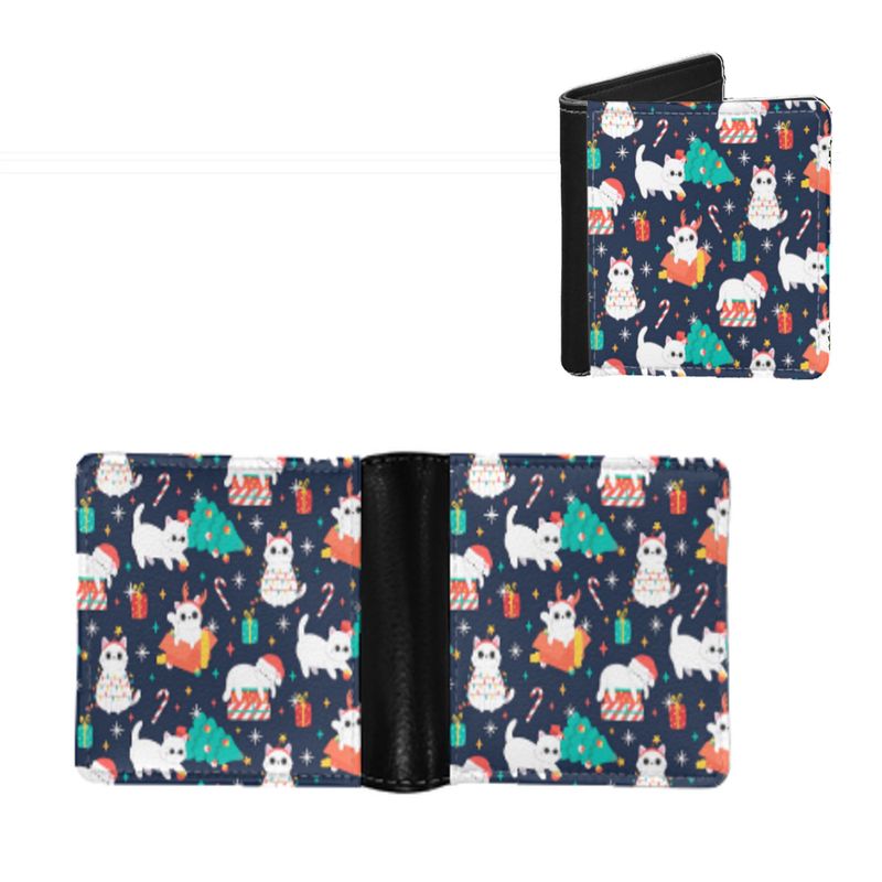 Porte-cartes d'identité pliable en PU pour homme, motif chat de Noël, motif dessin animé, portefeuille horizontal_voghion.com