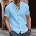 Men's Retro Linen Short-Sleeve Shirt - Loose Fit Casual Breathable Shirt For Spring Summer (Beige/Khaki/Blue)_voghion.com