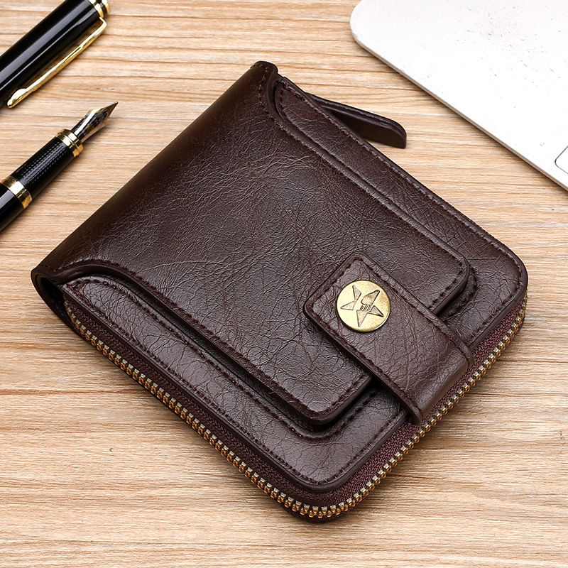 Herrenbrieftasche, kurze Brieftasche für Herren, modisch, horizontaler Reißverschluss, Hardware-Schnalle, Münzbörse, Multi-Card-Multifunktions-Zertifikat-Geldbörse_voghion.com