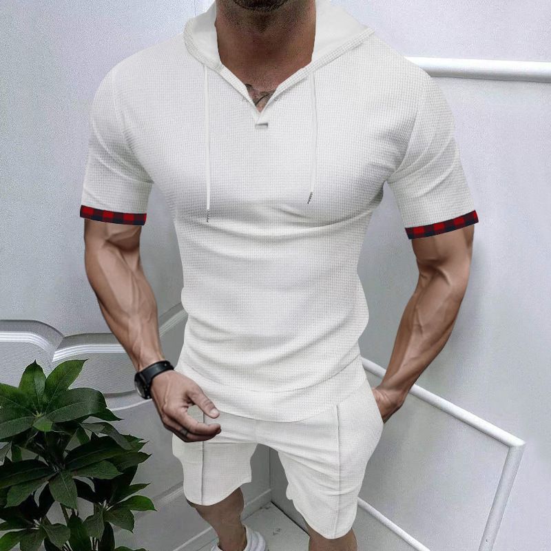 Men's Sporty Short Sleeve Hoodie T-Shirt And Shorts Set Casual Summer Quick-drying Comfortable Breathable Clothing Set_voghion.com