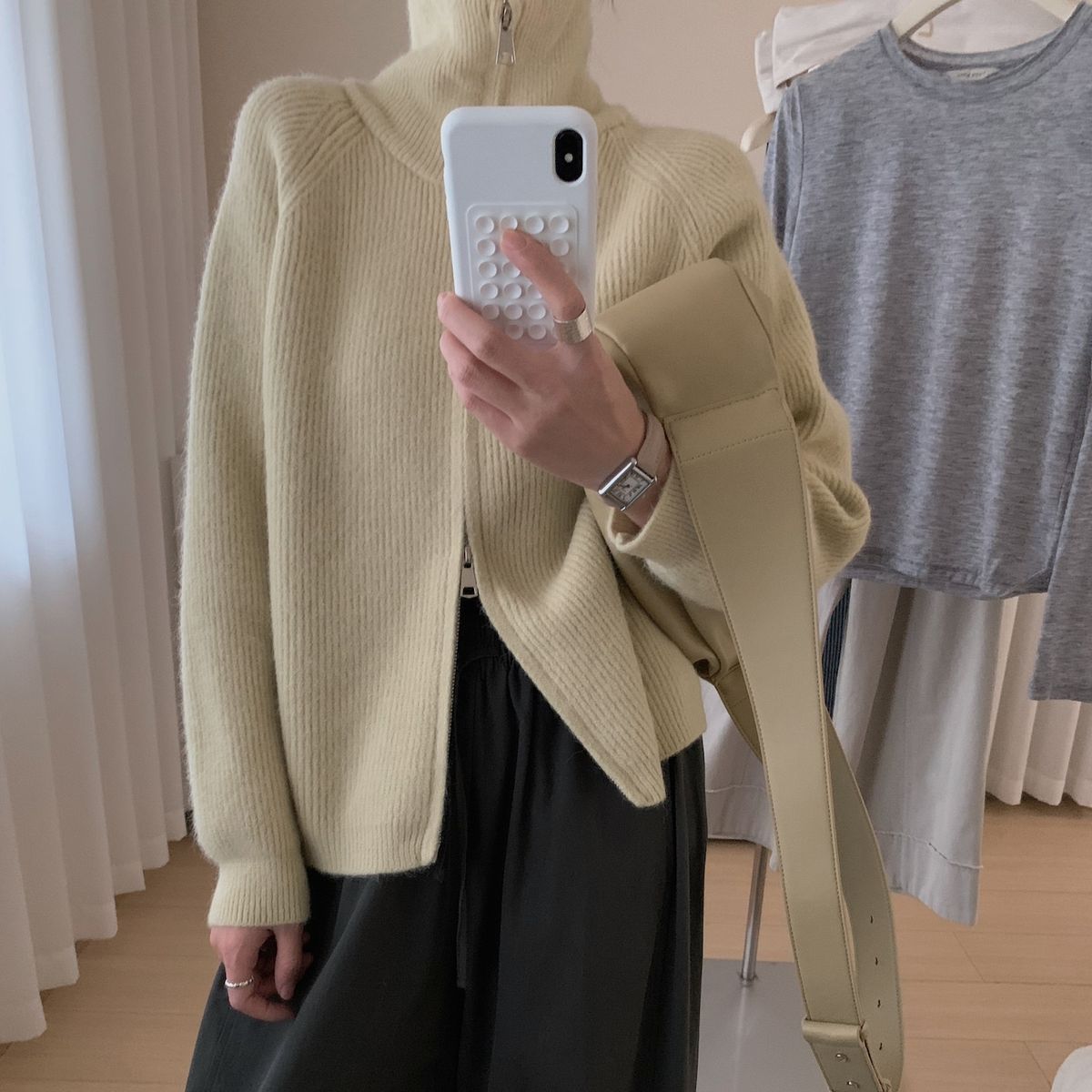 Hierscht a Wanter déck Duebelkäpp Reißverschluss Héichhals Pullover Stand-up Kraang Wolljacke_voghion.com