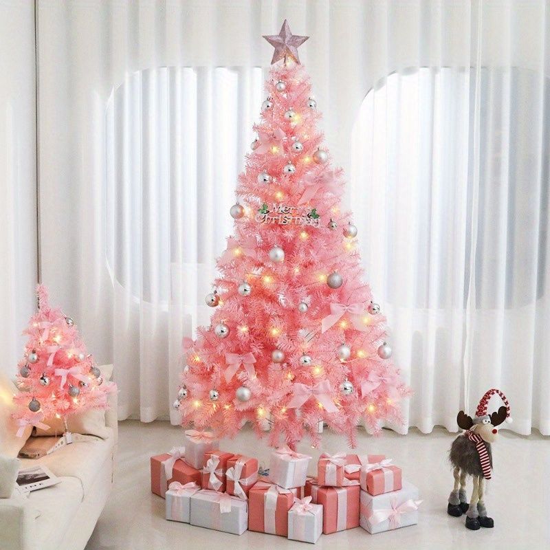 6 FT/7FT Artificial Christmas Tree (NOT Pre-Strung) With 300 LED Warm White String Lights, Spruce Hinged Tree, 8 Lighting Modes, Xmas Pine Tree With Metal Legs, 850 Branch Tips, Pink_voghion.com