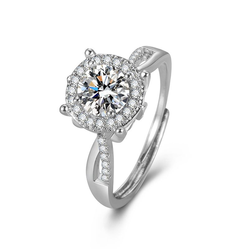 Runder, vierzackiger simulierter Moissanit-Diamant für Damen, modischer und eleganter Ein-Karat-Ehering für Damen_voghion.com