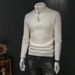 Heren slim fit gebreide trui - trui met halve rits en opstaande kraag, minimalistische effen kleur, lange mouwen winterbasislaag (wit/zwart, maten M-4XL)_voghion.com