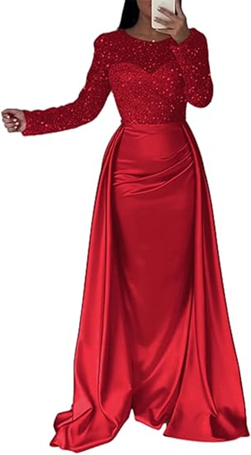 Vêtements pour femmes Robe de soirée à paillettes à manches longues pour banquet pour femmes_voghion.com