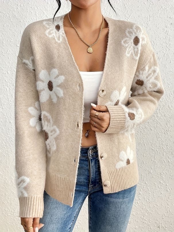 Locker gestrickter Cardigan-Mantel für Damen – Leichter Pullover mit V-Ausschnitt für Frühling und Sommer (Khaki, S-L)_voghion.com