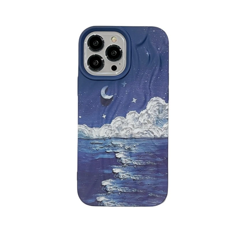Mobile phone case wave pattern starry sky and sea suitable for iPhone14 Apple 15promax mobile phone case skin feel 13 water sticker 12_voghion.com
