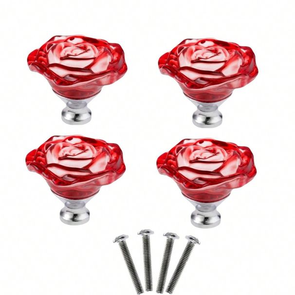 4 Pcs Red Glass Knobs Rose Shape Crystal Drawer Pulls 50mm Diameter Dresser Handles Set For Bathroom Kitchen Office With_voghion.com