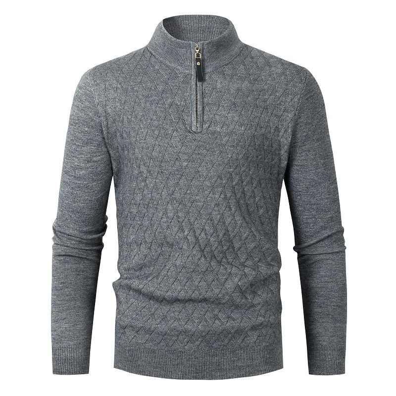 Maglione a mezza zip in maglia a nido d'ape - Pullover termico a maniche lunghe da uomo, elegante top casual con scollo rotondo per strati invernali (beige, grigio chiaro, verde, blu)_voghion.com