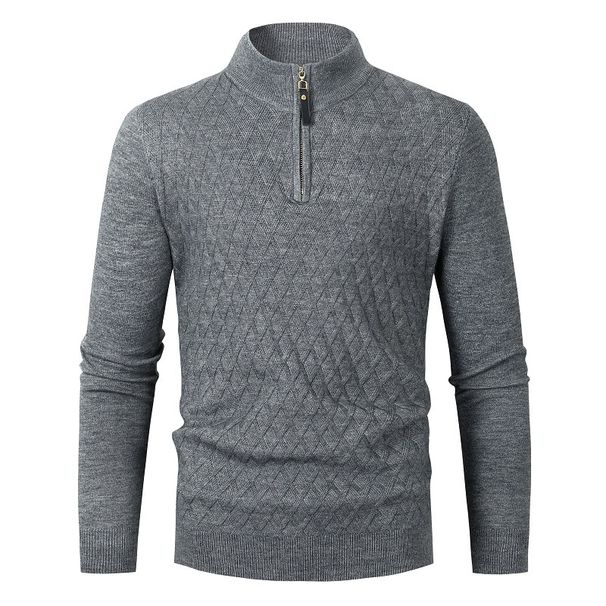 Maglione a mezza zip in maglia a nido d'ape - Pullover termico a maniche lunghe da uomo, elegante top casual con scollo rotondo per strati invernali (beige, grigio chiaro, verde, blu)_voghion.com