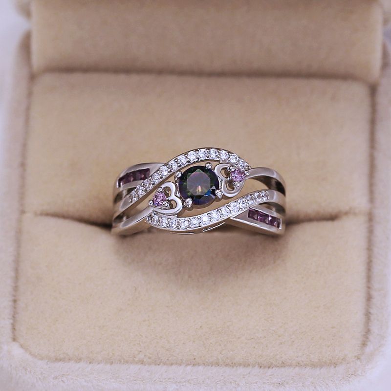 Cao Shi bague améthyste en forme de coeur couleur zircon plaqué or blanc et bague en argent bijoux de main_voghion.com