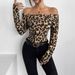 Sexy Leopardenmuster Off-Shoulder Langarm T-Shirt – Trendy Damen Top für Frühling & Sommer (Khaki, S-XXL)_voghion.com