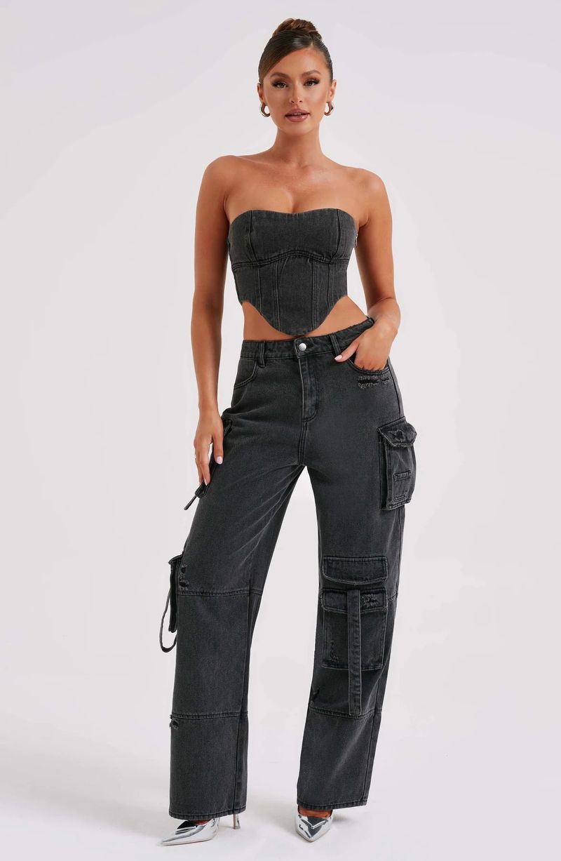 Abbigliamento donna Pantaloni salopette in denim multitasche a gamba dritta donna pantaloni casual larghi donna_voghion.com
