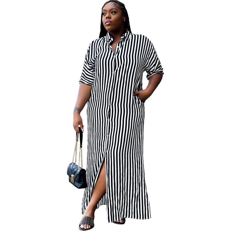 Camicia a righe da donna, abito lungo casual_voghion.com