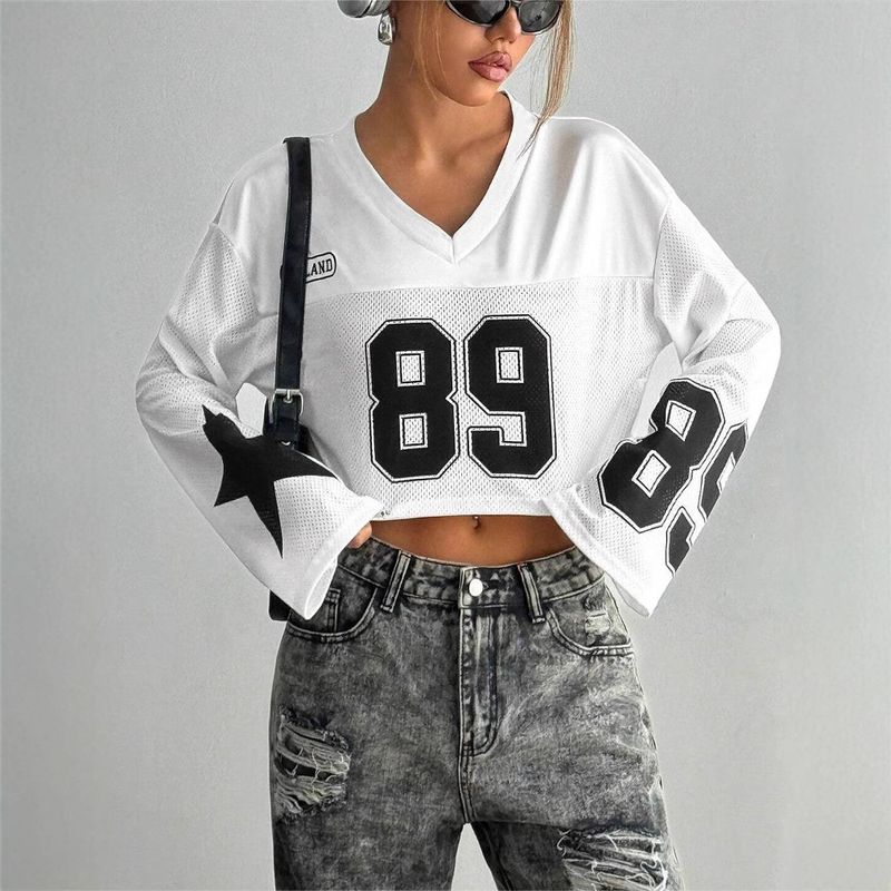 [Jersey]Women's Clothing Y2k Personality Street Short Long Sleeved Digital T Shirt Fashion Casual Women's Sportswear_voghion.com