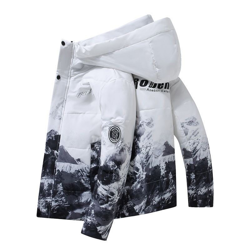 Men's Clothing Winter Couple Fashion Snow Mountain Down Jacket, Lightweight Short Puffy Coat With White Duck Feather, Loose Fit Warm Hooded_voghion.com