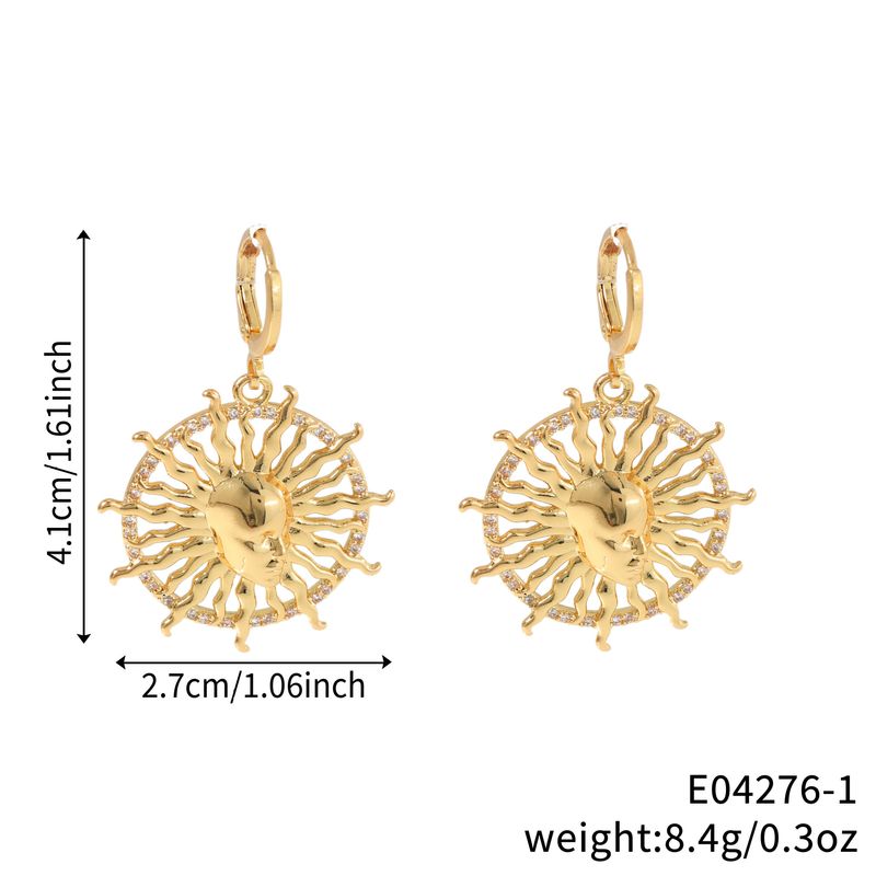 Sun Disc Earrings - Handcrafted Irregular Gold Hoops With Zircon Accents (Artisan Jewelry, Light Luxury)_voghion.com